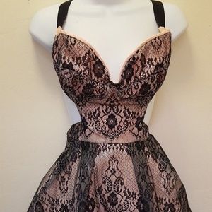 Nasty Gal Black Nude Lace Backless Skater Dress